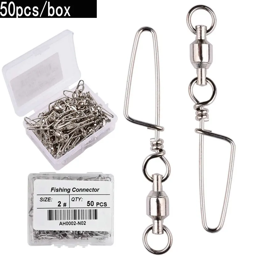 Fishing Equipment Box - 50個 フィッシングボールベアリングスイベル コーストロックスナップ付き 0-6 # ステンレスバレルスイベルフックルアーフィッシングコネクタタックルボックス